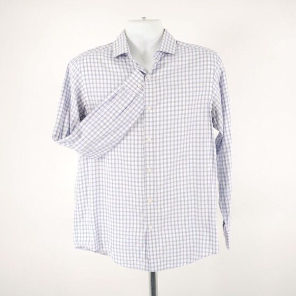 Hart Schaffner Marx Blue Purple‎ Check Medium Collared Dress Shirt Long Sleeve - Picture 3 of 10